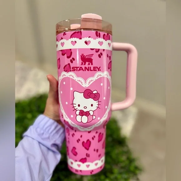 Customized Stanley Pink Heart Tumbler with Hello Kitty - Picture 4 of 6